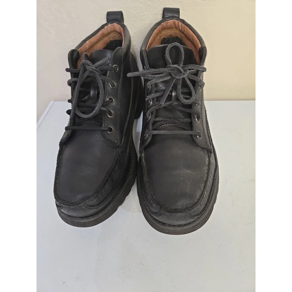 Rockport Mens Black Leather Boots Vibram Moc Toe Ankle Hikers Gorpcore Sz 9.5